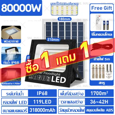 【ซื้อ 1 แถม 1】ไฟโซล่าเซล โซลาร์เซลล์ ไฟสปอร์ตไลท์ 1000W ไฟโซล่าเซลล์ ไฟ ledโซล่าเซลล์ โคมไฟโซลาเซลล์ solar light outdoor หลอดไฟ led ไฟภายนอกอาคาร โซล่าเซลไฟบ้าน กันน้ำ IP67 ไฟสปอตไลท์ รับประกัน 30 ปี