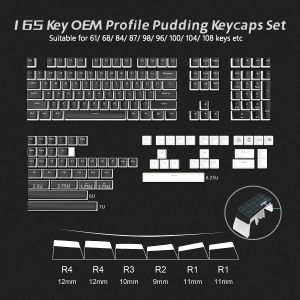 WOMIER 165 Key Black T Pudding PBT Double Shot Shine Through Keycaps OEM Profile Custom Keycap Set Suit for 61/68/84/87/82/100 Gaming Mechanical Keyboard