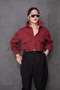 🔖Mirrorsister 40226.5 เสื้อเชิ้ตคาร์โก้ตัวเก๋ แพทเทรินเชิ้ตทรงเท่ห์ ด้านหน้าแต่งกระเป๋าพอกเก็ตฝาปิดเลยตัวเสื้อยาวลงมา