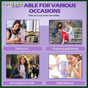ruyifang 6ชิ้นอุปกรณ์เสริมชุดขวดน้ำฝาครอบรองเท้าตะขอขนาดเล็กกระเป๋าลิปสติกพวงกุญแจเสน่ห์ POM Daisy สำหรับ Stanley Tumbler