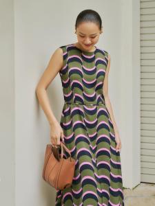 Đã ẩn Đầm midi nhấn eo hoạ tiết | Mauve 90s Midi dress