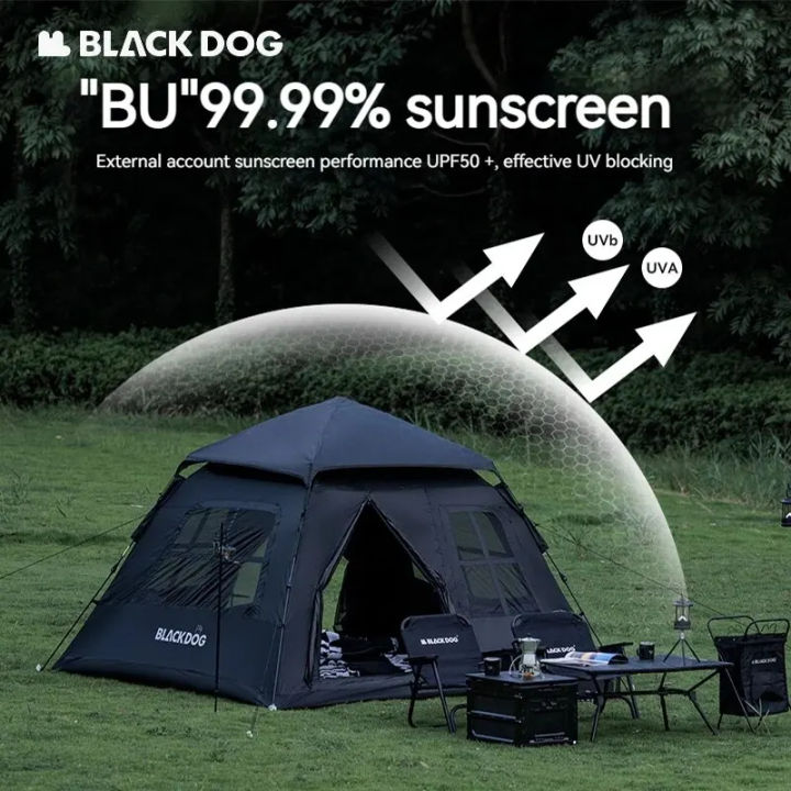 BLACKDOG%20Black%20Vinyl%20Automatic%20Tent%20Portable%20Folding%202%20Doors%204%20Windows%204%20Person%20Camping%20Tent%20Auto%20Pop%20Up%20Fast%20Setup%20Poles%20Waterproof%20Windproof%20Outdoor%20Tent%20PU%20Or%20Vinyl%20Coated%20Beige%20Black%20Dog%20-%20Image%203