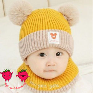 kupluk bayi model pompom rajut laki laki perempuan karakter mickey mouse usia 1 bulan sampai 3 tahun