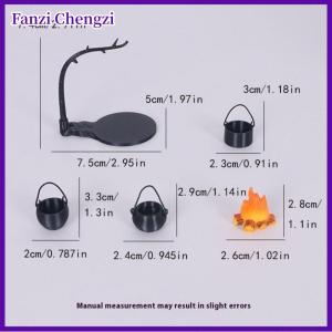 Fanzi 4PCS Outdoor Camping Micro Landscape Decoration Doll House Mini Hanging Stove And Fire Pile Scene Accessory