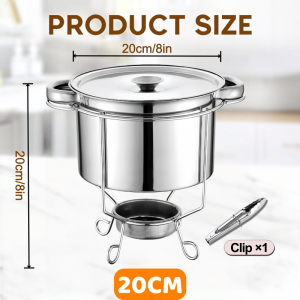 Cooking Pot Multifunction Soup Chafer Warming for Buffet Set Stainless Steel Round Soup Warmer Food Stove with Handle Fuel Holder for Hotels Restaurants Holiday Cooking