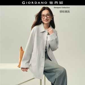 Giordano Women Lace cuffs mid-length trench coat Free Shipping 18376509