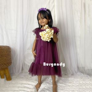 Dress Korea Anak Warna Burgundy 2 3 Tahun Gaun Lengan Pendek Untuk Anak Perempuan Terbaru Tren 2025 Baju Burgundi Kondangan Pesta Ulang Tahun Polos Korean Style Imut Gemes KAP154