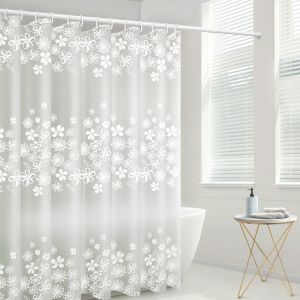 ม่านอาบน้ำม่านอาบน้ำ Peva ดอกไม้ใสม่านอาบน้ำไม่เจาะม่านอาบน้ำสีขาวสำหรับอ่างอาบน้ำกันเชื้อรากันน้ำและแห้งเร็ว