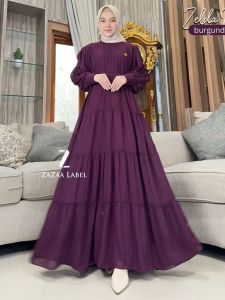 PROMO LOUNCHING Zelda Dress Muslim LD 110 cm Ceruty Babydoll Full Furing kancing Mewah Kondangan