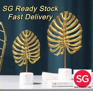 [SG STOCK] Nordic Light Luxury Golden Monstera Leaf Model Golden Wrought Iron Potting Monstera Ornaments Living Room Porch Cabinet Decoration