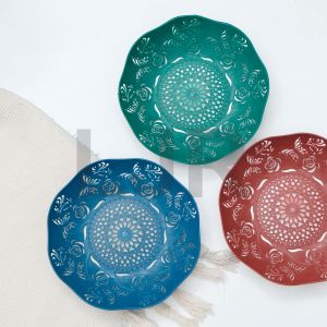 10 lusin / 120 pcs Piring Rotan Plastik Buah MOTIF BUNGA 21 cm