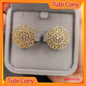 Bông Tai Nữ Mạ Vàng B2810-115-QC Tubi Cony Kiểu Tròn Hoa Văn