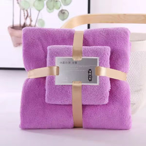 2PC Bath Towels Set Super Soft Coral Velvet Highly Absorbent Quick Drying for Adults Hotel Spa Home Bathroom Use