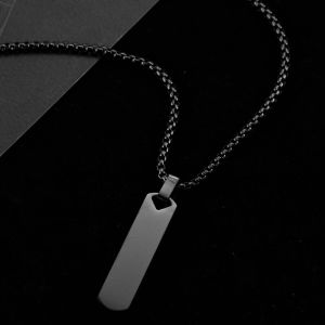 REEBO Korean Style Men Pendant Necklace Black Silver Color Clavicle Chains Geometric Pendant Chain Sweater Chain Pendant Rectangle Bar Necklace Rectangle Pendant