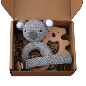 3/4pcs Handmade Crochet Baby deer/Rabbit Stuffed Dolls Newborn Bunny Rattle Toy Wooden Teething Ring Pacifier Chain Clips2026