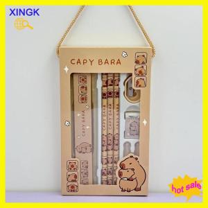 XINGK 8 In 1 Capybara Cartoon Animals Pencil Ruler Eraser Sharpener Stationery Set Student School Office Writing Supplies Kids Gift