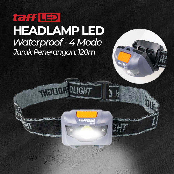 Headlamp LED Flashlight White and Red Light Waterproof - W30 - Gray
