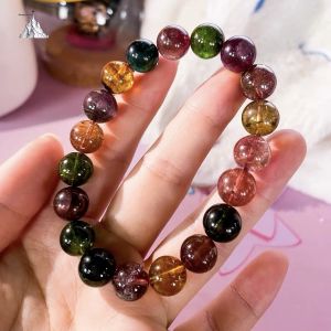 Montagne Jewelry Natural 11.5mm Grade A Rainbow Tourmaline Gem Bracelet Elegant Fine Jewelllery promote blood circulation Concentrate Healthy Tourmaline Bracelets for Women