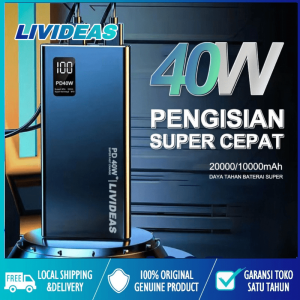 Livideas PowerBank Fast Charging PD 40W 10000mAh/20000mAh Powerbank Dual USB Output 3 Input LED Display Murah Mini