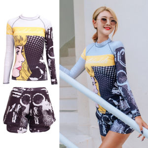 Mohan Korean Rash guards Diving Suit Womens 2-Piece Swimsuit Split Sun Protection Quick-Drying Jellyfish with Chest Pad Snorkeling Slim Surfer Swimwear