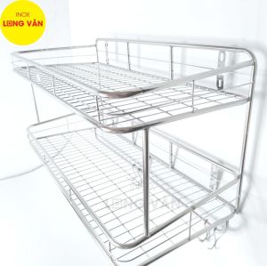 Kệ chén dĩa INOX cao cấp 2 tầng (có sóng đĩa) kệ treo tường phòng bếp Inox đựng chén bát đĩa