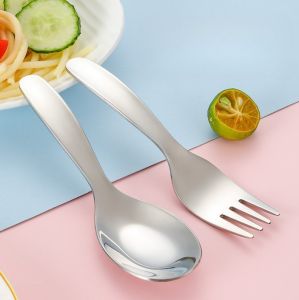 304 Stainless Steel Portable Spoon Fork Short Handle Fork Spoon Students Use Meal Dessert Round Spoon Fork Mini Tableware