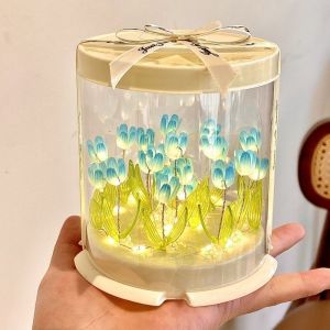 Aitemay Creative Tulips Mirror Cake Lamp Tulip Night Light DIYHandmade Craft Lamp Simulation Flower Bedroom Sleeping Table Lamp For Friends Birthday Gift