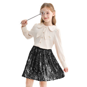 Rolanko Girls Metallic Sequin Skirt Sparkle Glitter Shiny Skirts Dance Outfit Party Elastic Waist Skorts Casual Wear 5-12 Years