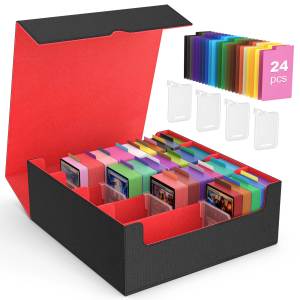 MoKo Trading Card Storage Box 3800+ MTG Deck Box with 24 Colorful Dividers & 5 Card Supporters 5 Row Commander Card Deck Box Fits for Magic Game Cards YugiOh TCG PTG and Sport Cards Sports Card Storage Boxes
