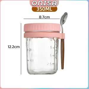 Onisa 350ml Reusable Overnight Oats Jars With Spoon Airtight Oatmeal Cup Container Breakfast Cups