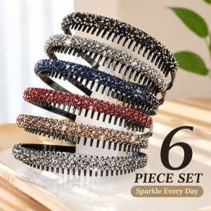 Rhinestone Hairband Set Non Slip Serrated Hair Hoop Sparkly Headband For Women 6 Pack