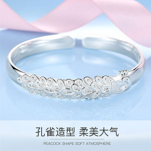 Direct Sale Simple Elegant Copper Silver-Plated Bracelet for Women Imitation Silver Bangle Fashion Peacock Carved Open Bracelet