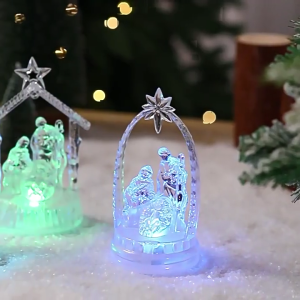 3ชิ้นการตกแต่งฉากการประสูติไฟ LED ส่องสว่างรูปปั้นทางศาสนาคริลิคเครื่องประดับการประสูติแสงไฟคริสต์มาสกลางคืน