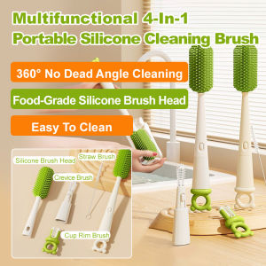 💕Portable 4-in-1 pacifier cleaning brush multi-function anti-fungal baby bottle brush 4-in-1 glass lid cleaning brush soft rubber 360-degree rotation glass lid brush portable bottle brush bottle brush