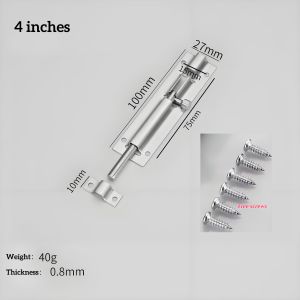 Heavy-Duty Thickened Stainless Steel Door Lock Latch Slide Barrel Bolt Clasp Set (with screw)Stainless Door Latch Barrel