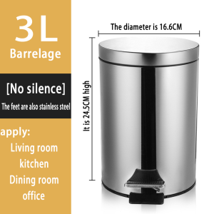 Stainless Steel Foot Pedal Trash Bin 3L 5L 8L Round Waste Can with Removable Plastic Inner Bucket Quiet Slow Close Lid for Kitchen Toilet Home Office Hotel