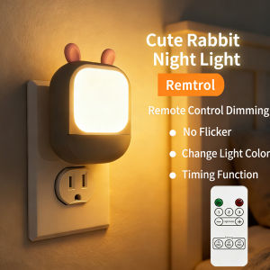 Cute rabbit LED Light Remote-controlled night lightMotion Sensor / Remote Control Plug-in LampDimmable Color Changing Auto On/Off Timer Nightlight for Bedroom