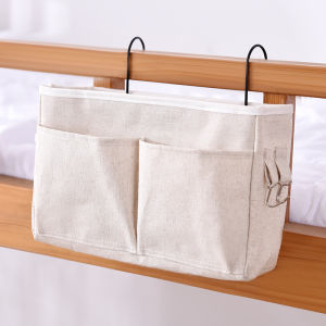 Multifunctional Bedside Organizer Basket with Durable Fabric and Iron Hooks for Home Storage
