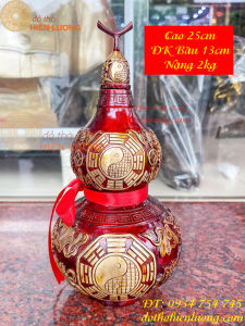 Hồ Lô Bát Quái Bằng Đồng Màu Đỏ Phong Thủy Trấn Trạch Cao 25cm ĐK Bầu 13cm Nặng 2kg