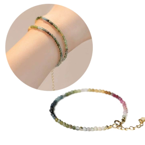 Delicate Multicolor Tourmaline Beads Bracelet for Women Elegant Stacking Bangle 2mm Beads Wrist Chain