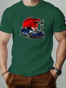 Men T-Shirt 100% Cotton Retro Car Cartoon Pattern Print Summer Round Neck Breathable Casual Short Sleeve Fashion T Shirt