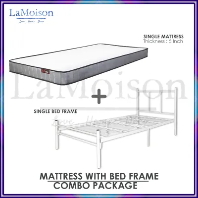 Lamoison SET Bed Frame With Mattress Single Bed Frame With Mattress Single Mattress Katil Bujang Tilam Bujang 5 INCH 120MM- CM-BF65