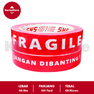LAKBAN FRAGILE 100 YARD MERAH / PUTIH SNS STICKY N STRONG