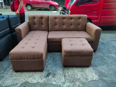 L shape brown fabric sofa uratex foam COD !!!