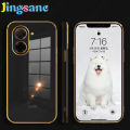 Jingsanc เคสเคลือบสำหรับโทรศัพท์ C71 POCO Case กันกระแทกสุดหรูขอบตรง TPU แบบนิ่มเคสกันชนโลหะชุบสองด้านพร้อม A14-1ฝาหลังป้องกันเลนส์เต็มรูปแบบ. 