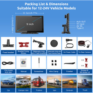 ESSGOO 9 Inch Portable Car Player Wireless MirrorLink Apple Carplay & Android Auto Dual Camera with Loop Record Function HD IPS Suitable for Most Types Vehicles Support Siri/Google Voice Control