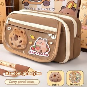 Lucky DAYS.my Pen Case Capybara Waterproof Large Capacity Stationery Pouch Multi Compartment Transparent Window Zipper School