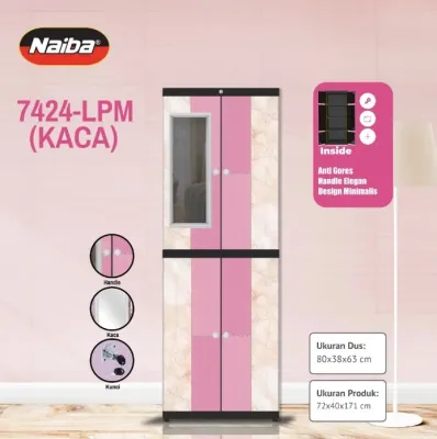LEMARI PAKAIAN PLASTIK SUSUN 4 KUNCI KACA NAIBA NANDOS LONG DOOR [NAIBOX]