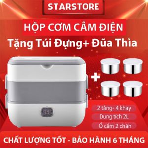 Hộp Cơm Cắm Điện LUNCHBOX Hộp Cơm Văn Phòng 2 Tầng 4 Bát Inox Có Chức Năng Nấu Chín Hâm Nóng Và Giữ Nhiệt