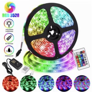 Lampu led strip RGB warna warni ip44 3528 2835 komplit set adaptor remote 5M